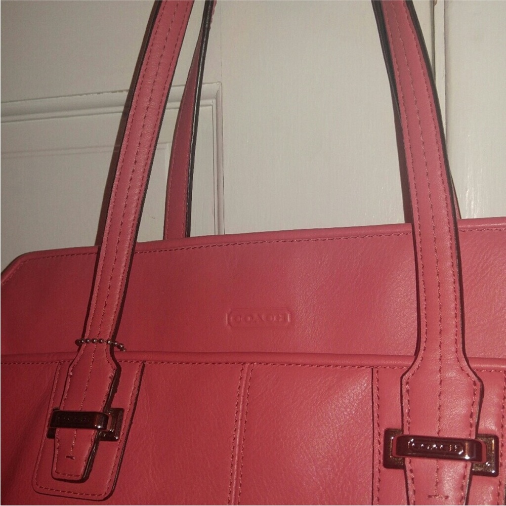 Coach Taylor Coral Leather Tote with Logo Patch - Picture 7 of 16